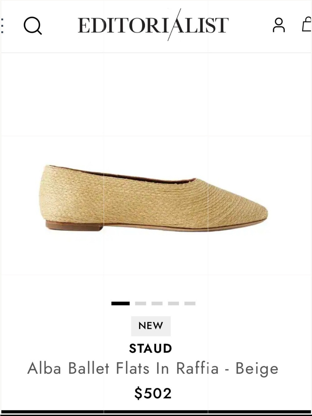 STAUD Raffia Alba Slip-On Ballet Flats in Beige NWT